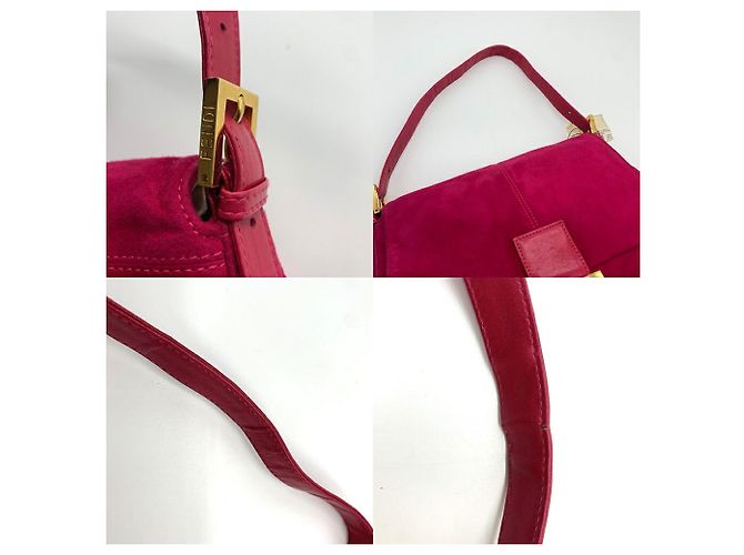 Borsa a mano Fendi Mamma Bucket in suede rosa e rosso - vista 5