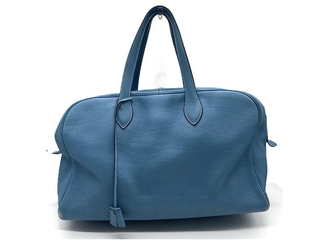 Borsa Boston Victoria di Hermès in Taurillon Clemence Blu Jean - vista 2
