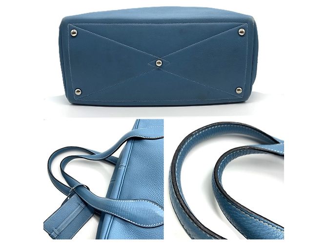 Borsa Boston Victoria di Hermès in Taurillon Clemence Blu Jean - vista 4