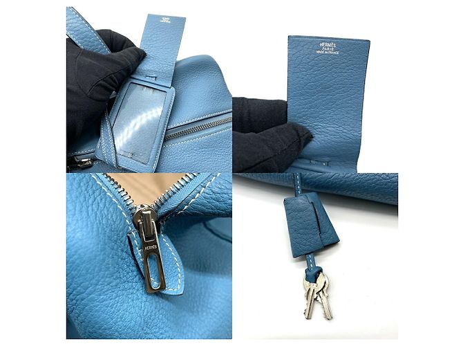 Borsa Boston Victoria di Hermès in Taurillon Clemence Blu Jean - vista 6