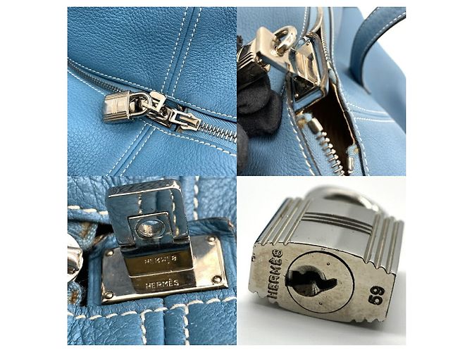 Borsa Boston Victoria di Hermès in Taurillon Clemence Blu Jean - vista 7