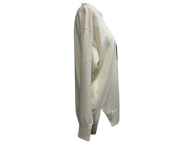 Loewe Anagram-Pocket Pullover aus cremefarbener Wolle Weiß Roh - Ansicht 2