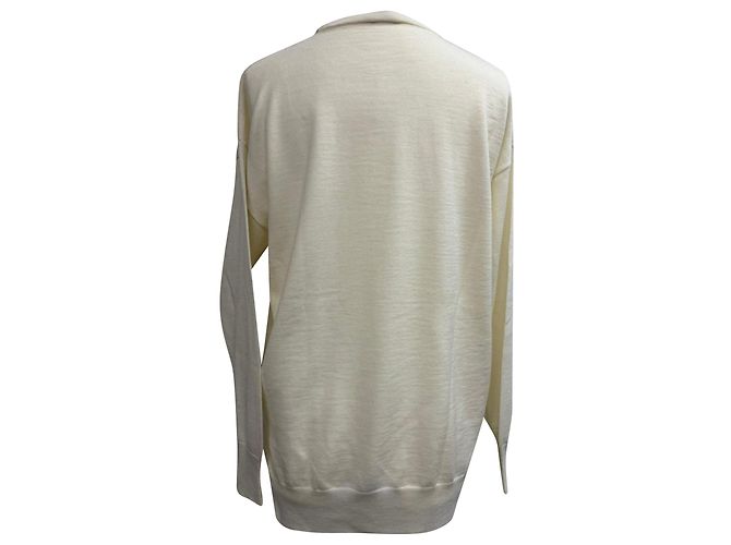 Loewe Anagram-Pocket Pullover aus cremefarbener Wolle Weiß Roh - Ansicht 3