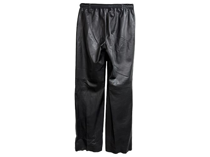 Calças largas com cordão em couro de cordeiro preto com painéis Prada - vista 2