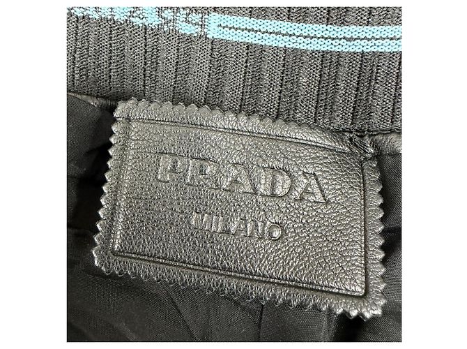 Calças largas com cordão em couro de cordeiro preto com painéis Prada - vista 4