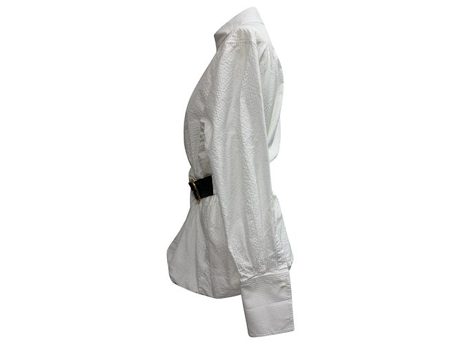 Camisa de manga larga con cinturón de algodón blanco Loewe Crudo - vue 2