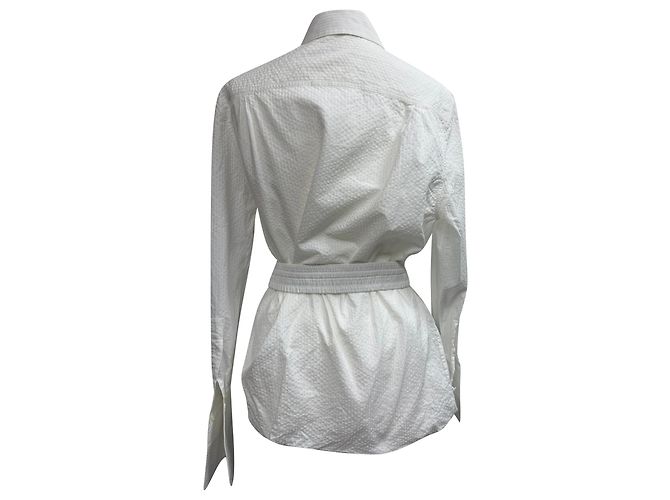 Camisa de manga larga con cinturón de algodón blanco Loewe Crudo - vue 3