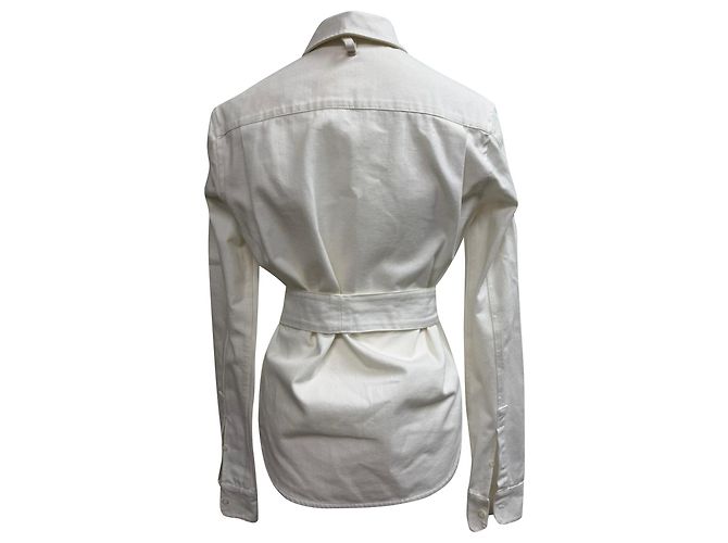 Camisa abotonada con cinturón Loewe en algodón blanco Crudo - vista 3