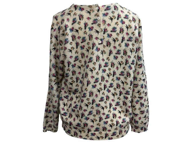 Prada Pullover aus mehrfarbiger Wolle mit floralem Druck und Knöpfen hinten Mehrfarben - Ansicht 4