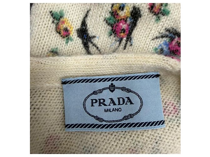 Prada Pullover aus mehrfarbiger Wolle mit floralem Druck und Knöpfen hinten Mehrfarben - Ansicht 5