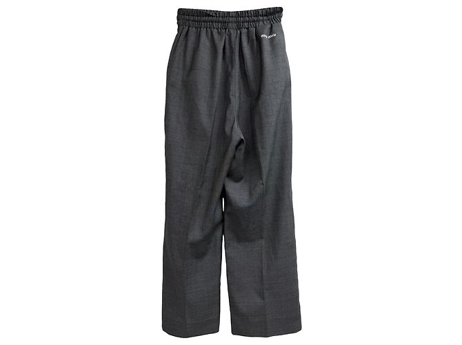 Pantalones anchos de tweed con cordón Miu Miu en lana gris - vista 2