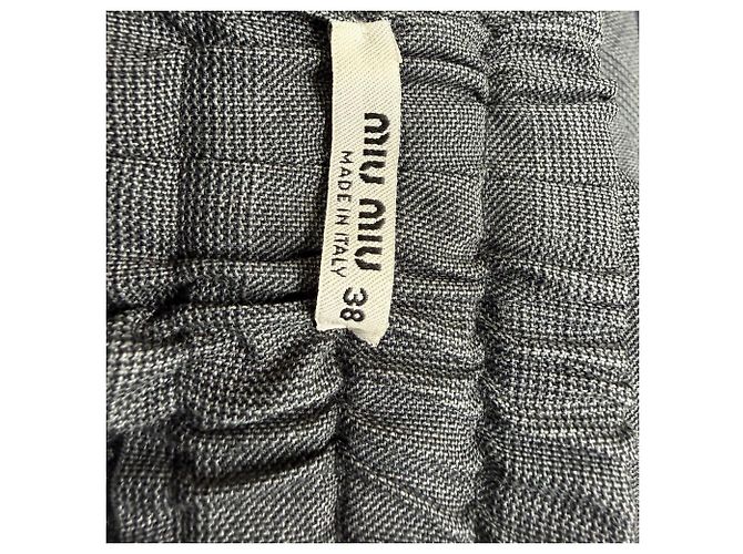 Pantalones anchos de tweed con cordón Miu Miu en lana gris - vista 5