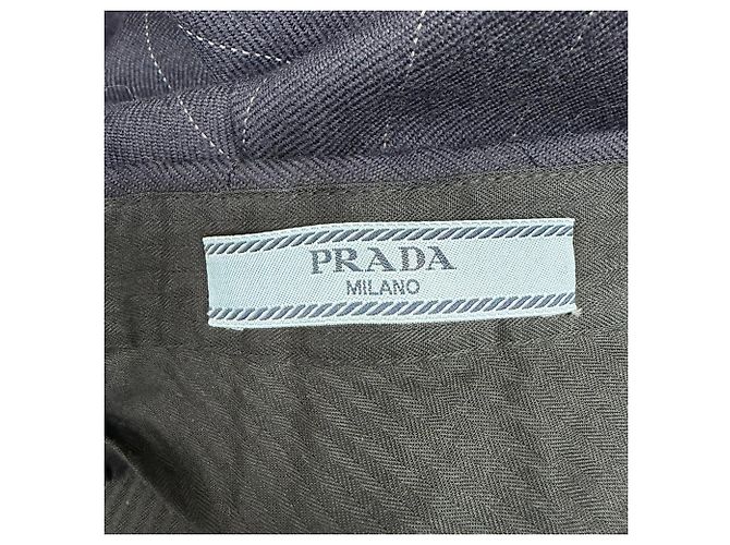 Pantalones rectos a rayas en lana azul marino de Prada - vista 3