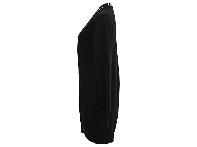 Edge Céline Celine Studded Open Front Cardigan in Black Wool - view 2