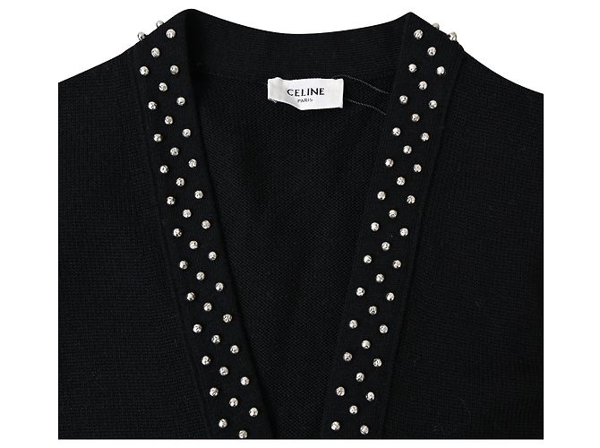 Edge Céline Celine Studded Open Front Cardigan in Black Wool - view 5