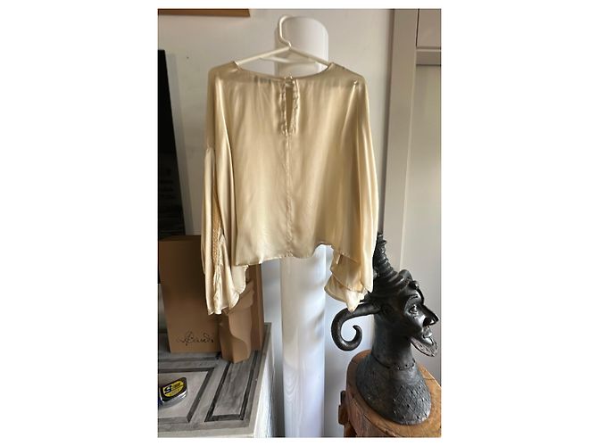 Autre Marque Cremefarbene Seidenbluse mit Samt-Details Roh - Ansicht 6