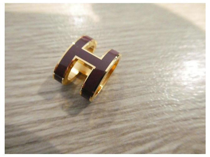 Pendente Hermès Modello Pop H Grande Modello Acciaio Placcato Oro e Lacca Granata Porpora - vista 2
