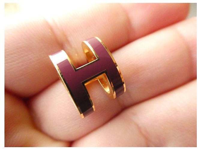 Pendente Hermès Modello Pop H Grande Modello Acciaio Placcato Oro e Lacca Granata Porpora - vista 4