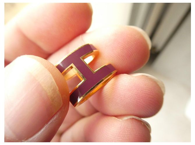 Pendente Hermès Modello Pop H Grande Modello Acciaio Placcato Oro e Lacca Granata Porpora - vista 8