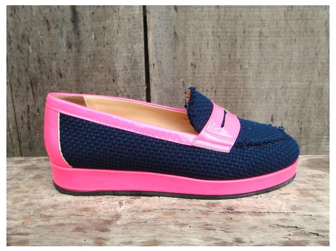 Mocassini My Suelly Valentine in Rafia Blu Navy e Pelle Rosa - vista 2