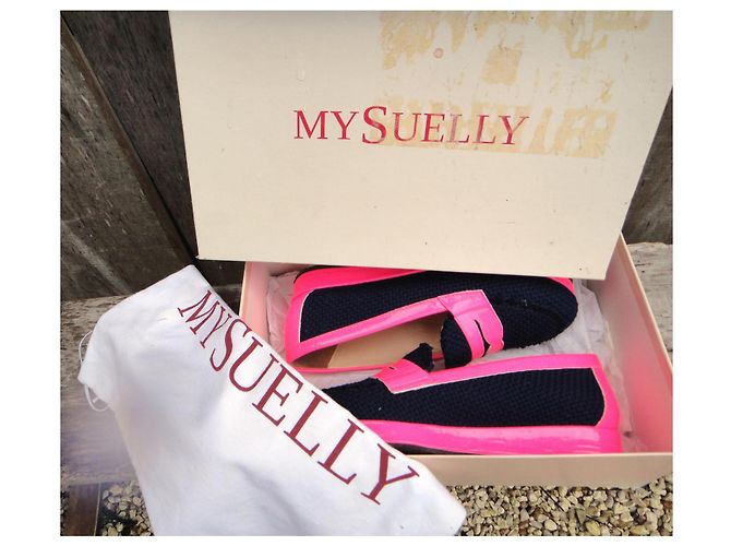 Mocassini My Suelly Valentine in Rafia Blu Navy e Pelle Rosa - vista 3