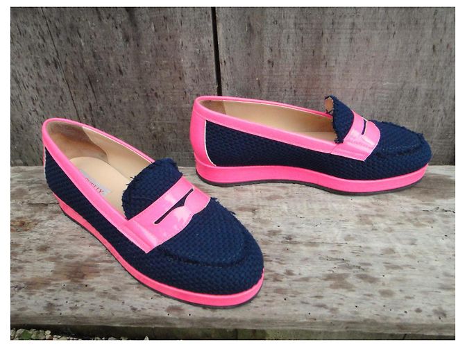 Mocassini My Suelly Valentine in Rafia Blu Navy e Pelle Rosa - vista 4