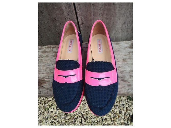 Mocassini My Suelly Valentine in Rafia Blu Navy e Pelle Rosa - vista 5