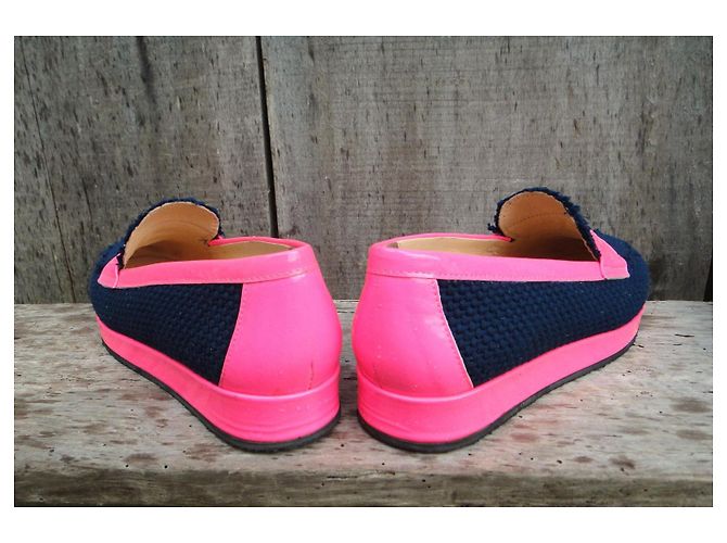 Mocassini My Suelly Valentine in Rafia Blu Navy e Pelle Rosa - vista 6
