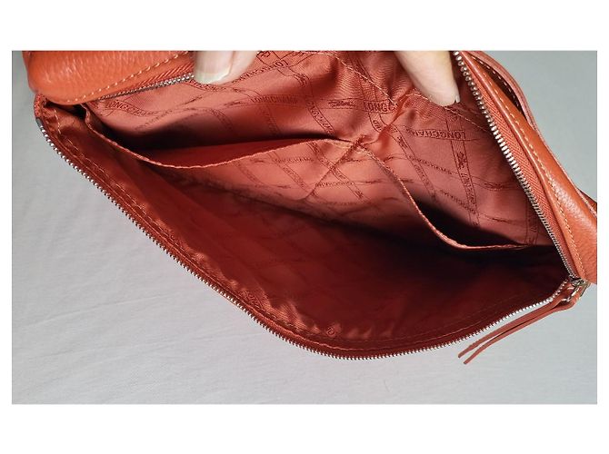 Borsa a mano Longchamp Foulonné in pelle arancione - vista 10