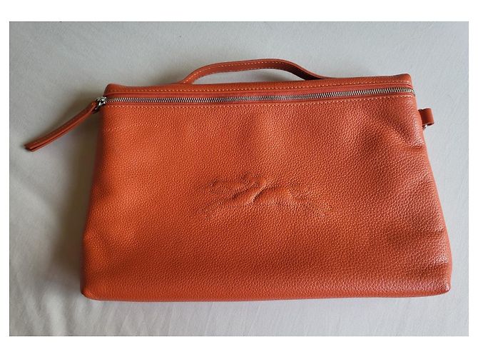 Borsa a mano Longchamp Foulonné in pelle arancione - vista 2