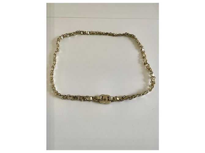 Chanel Collana CC Doppio Giro Pelle Argentata e Catena Oro Argento D'oro - vista 4