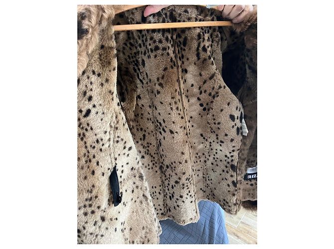 Autre Marque Chaqueta de cuero negro con cuello y puños de piel Castaño - vista 9