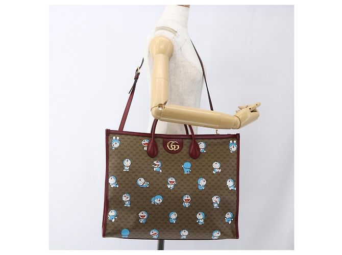 GUCCI GUCCI �~ Borsa Micro GG Supreme Doraemon PVC 2way Beige 653952 Auth 149861SM D'oro - vista 24