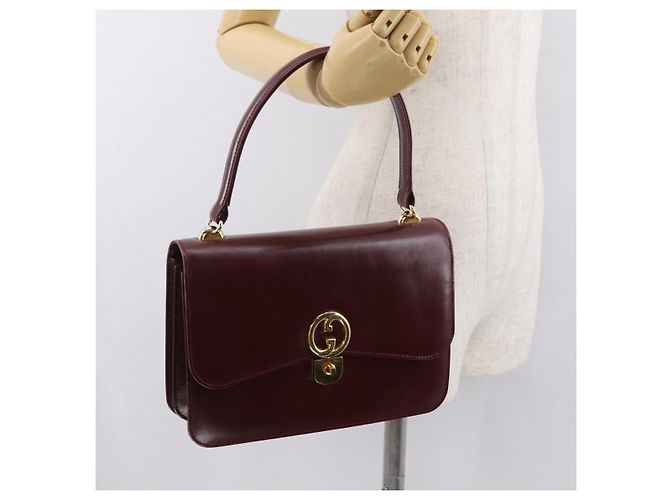 Borsa a mano in pelle bordeaux Gucci oro Auth ep13170 D'oro Bordò - vista 25