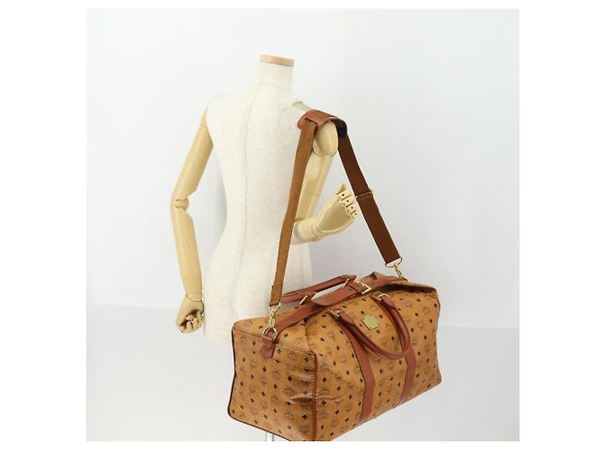 Borsa Boston Vicetos Logogram MCM in pelle PVC 2 in 1 marrone oro Auth mr1923 D'oro - vista 27