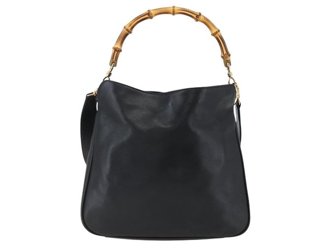 Borsa a mano in pelle Gucci Bamboo 2way Nera Oro 001 1638 Auth 170600 Nero D'oro - vista 13