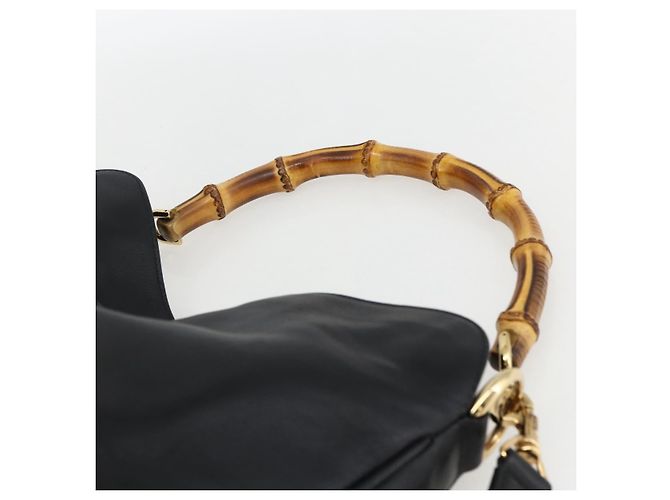 Borsa a mano in pelle Gucci Bamboo 2way Nera Oro 001 1638 Auth 170600 Nero D'oro - vista 14