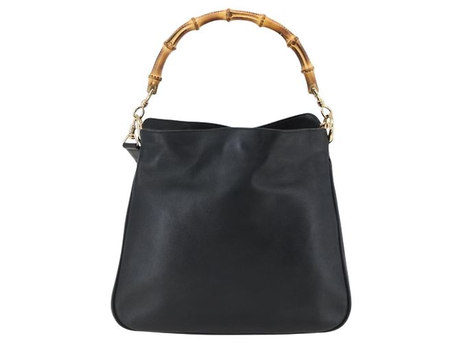 Borsa a mano in pelle Gucci Bamboo 2way Nera Oro 001 1638 Auth 170600 Nero D'oro - vista 2