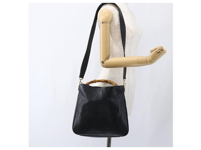 Borsa a mano in pelle Gucci Bamboo 2way Nera Oro 001 1638 Auth 170600 Nero D'oro - vista 23
