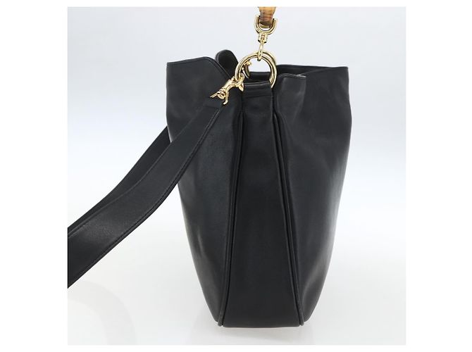 Borsa a mano in pelle Gucci Bamboo 2way Nera Oro 001 1638 Auth 170600 Nero D'oro - vista 4