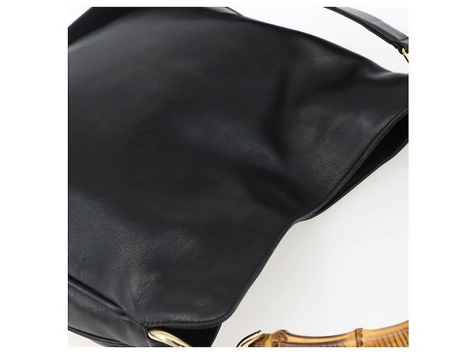 Borsa a mano in pelle Gucci Bamboo 2way Nera Oro 001 1638 Auth 170600 Nero D'oro - vista 6