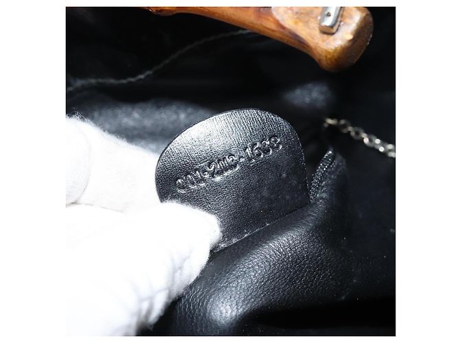 Bamboo Borsa a mano GUCCI in pelle verniciata nera e argento 001 2113 Auth ep13142 Nero - vista 12