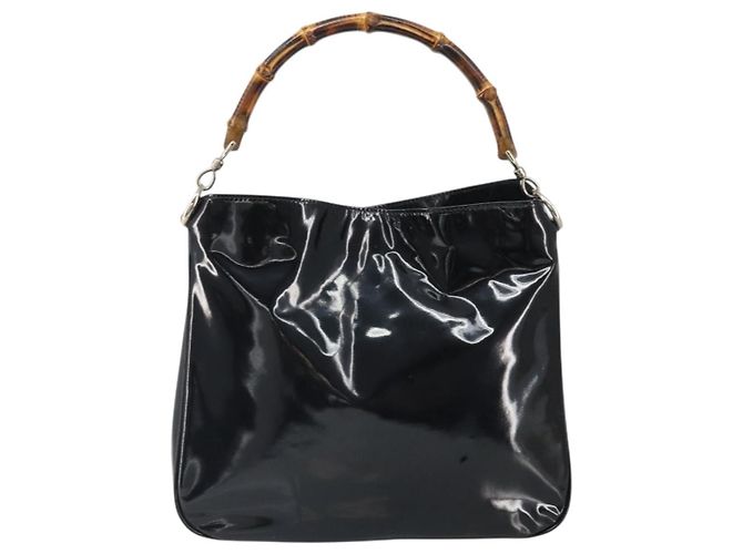 Bamboo Borsa a mano GUCCI in pelle verniciata nera e argento 001 2113 Auth ep13142 Nero - vista 13