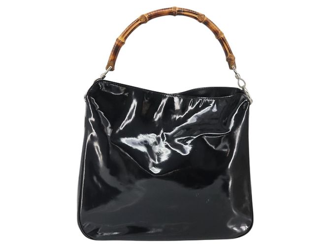 Bamboo Borsa a mano GUCCI in pelle verniciata nera e argento 001 2113 Auth ep13142 Nero - vista 2