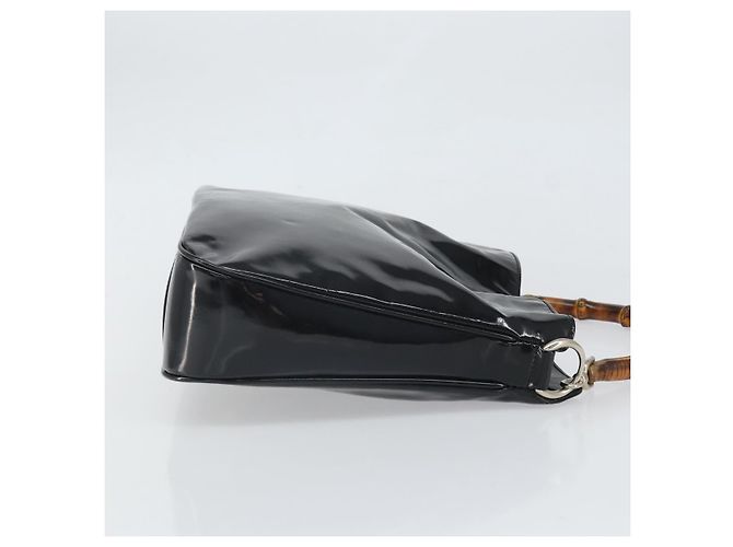 Bamboo Borsa a mano GUCCI in pelle verniciata nera e argento 001 2113 Auth ep13142 Nero - vista 3