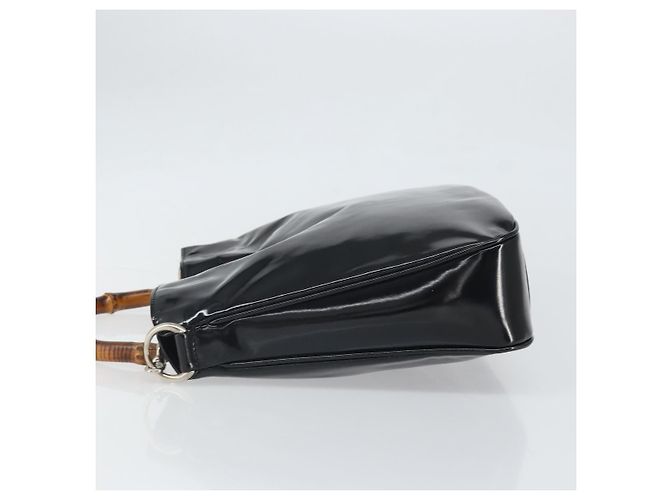 Bamboo Borsa a mano GUCCI in pelle verniciata nera e argento 001 2113 Auth ep13142 Nero - vista 4