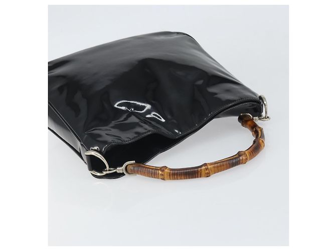 Bamboo Borsa a mano GUCCI in pelle verniciata nera e argento 001 2113 Auth ep13142 Nero - vista 6
