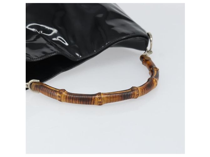 Bamboo Borsa a mano GUCCI in pelle verniciata nera e argento 001 2113 Auth ep13142 Nero - vista 7