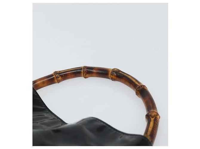 Bamboo Borsa a mano GUCCI in pelle verniciata nera e argento 001 2113 Auth ep13142 Nero - vista 8
