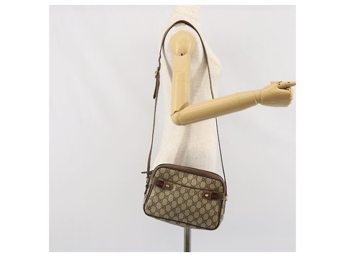 GUCCI GG Supreme Web Sherry Line Tasche aus PVC Beige Gold 904 02 049 Auth 170266 Golden - Ansicht 25